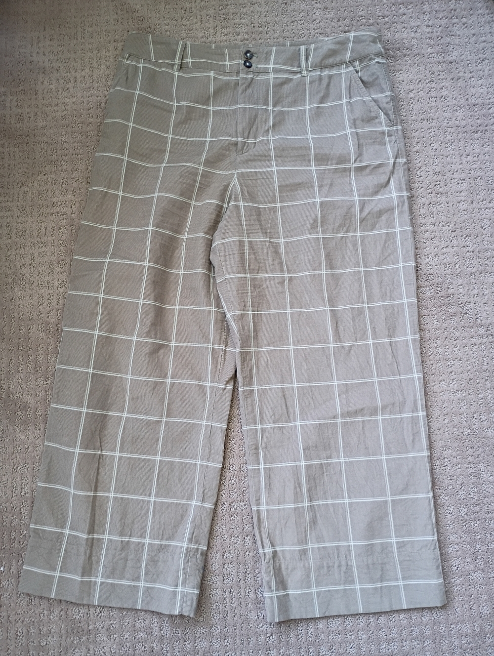 Garnet Hill Taupe Windowpane Corduroy Pants